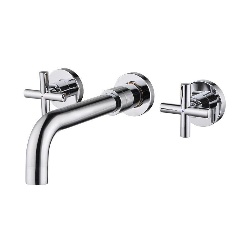 Concealed Wall-mounted Washbasin Mixer tap with Cross Handle and Ceramic Valve Core