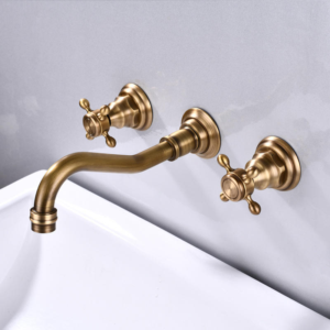 Three-hole Electroplated Matte Brass Wall-mounted Bathroom Faucet