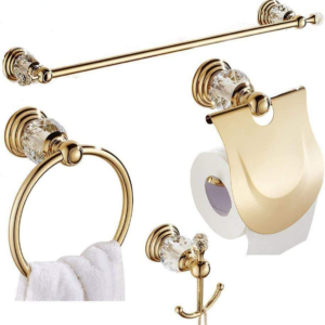 Crystal Gold Bathroom Accessories 4-Piece Set